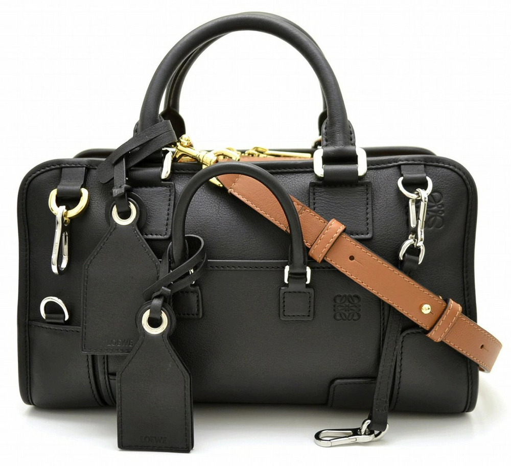 Loewe Amazona Multiplication Boston 2way Shoulder Bag Leather Black Brown